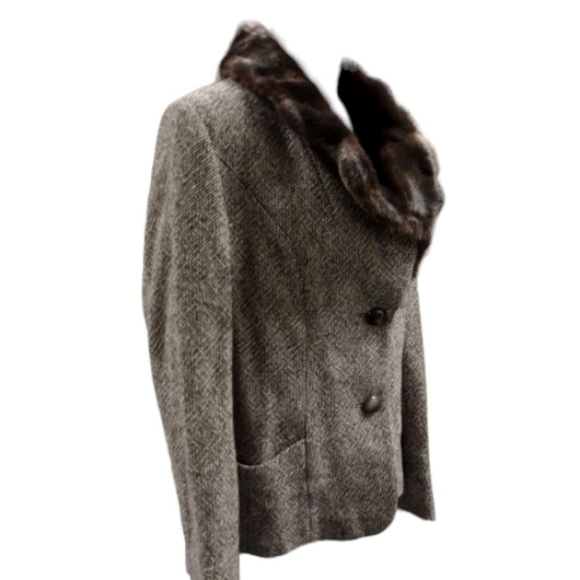 Vintage Preston‎ & York Wool Bland Coat Tweed Jacket Faux Fur Lined Pockets sz L - Picture 1 of 16
